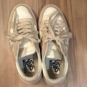 Vans Low-Top Sneakers in Cream and White Leather